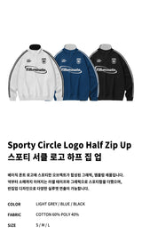 Sporty Circle Logo Half Zip Up-Blue