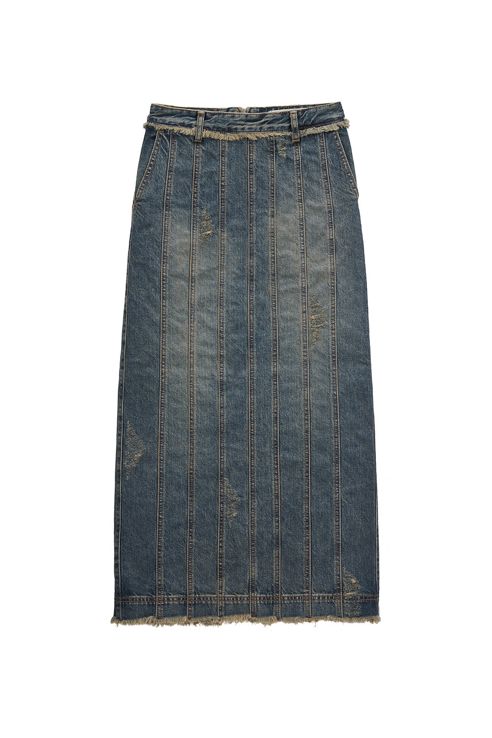 デニムパネルドロングスカート / DENIM PANELLED LONG SKIRT (BLUE