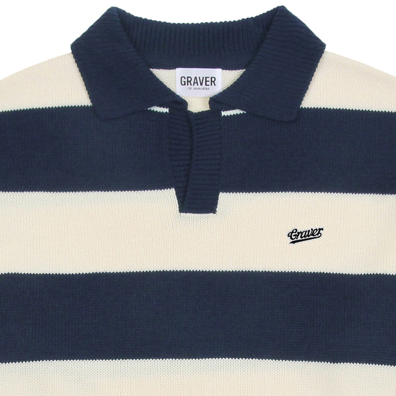 [UNISEX] Baseball logo embroidery striped collar knit