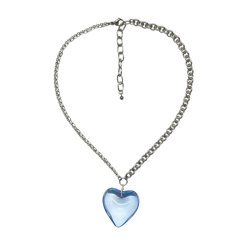 スイートハートグラスハートチェーンネックレス / SWEET-HEART Glass Heart Chain Necklaces Clear/Sky Blue/Blue/Ohora Clear