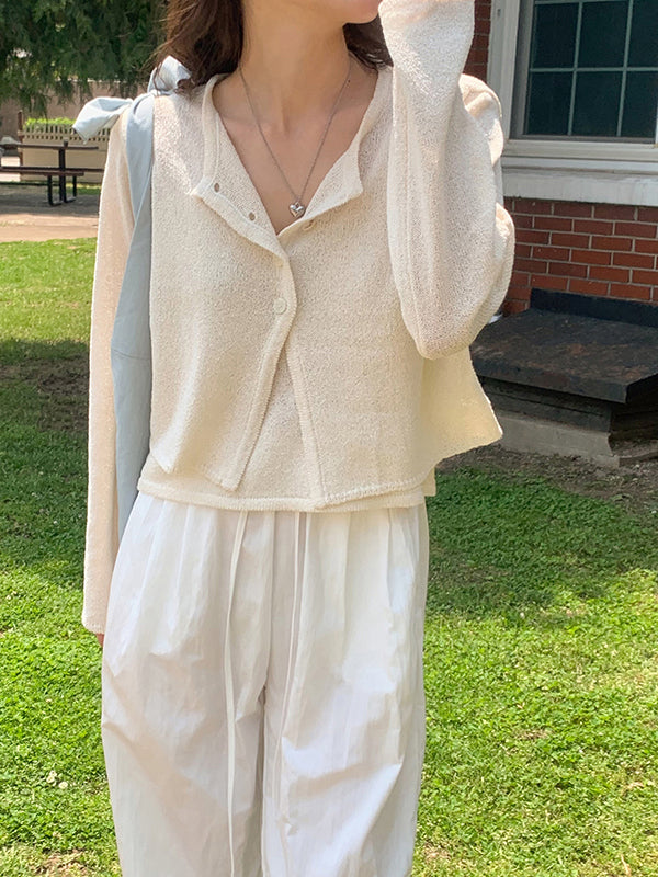 Move Long Sleeve Summer Bookle Loose Fit Knit Cardigan (5 colors)