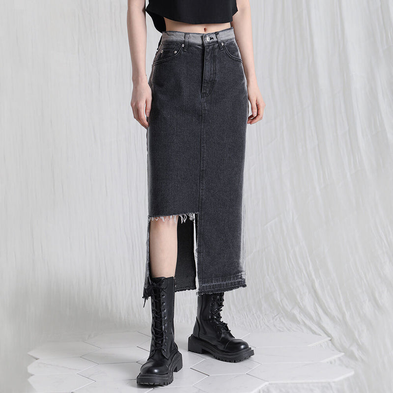 サイドラインロングデニムスカート / side-line long denim skirt
