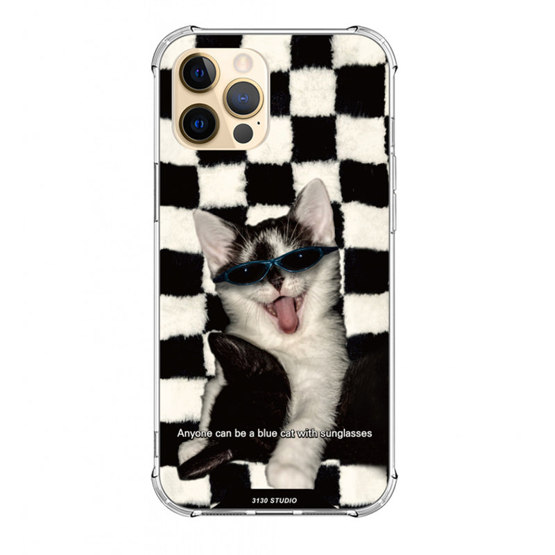 チェッカーボードフレンズブルーキャットケース / checkerboard Friends Blue cat case