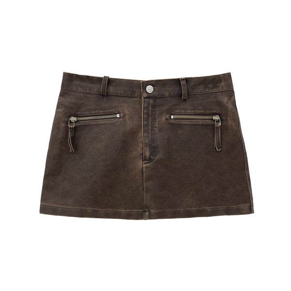 Vintage washing leather low-rise mini skirts (2 Color)