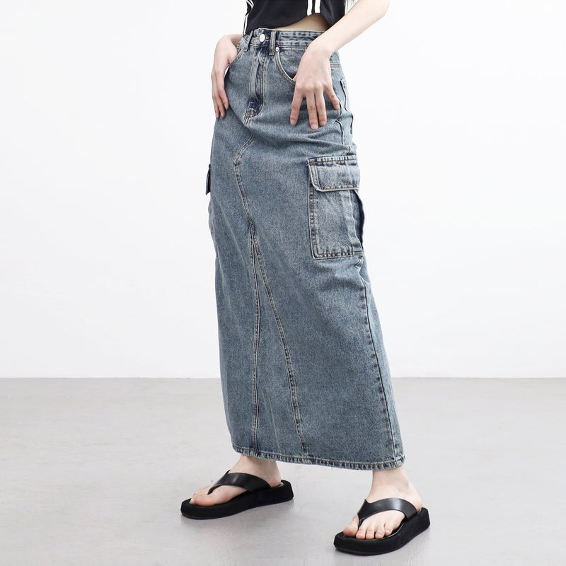 オーシャンズカーゴデニムロングスカート / Oceans Cargo Denim Long