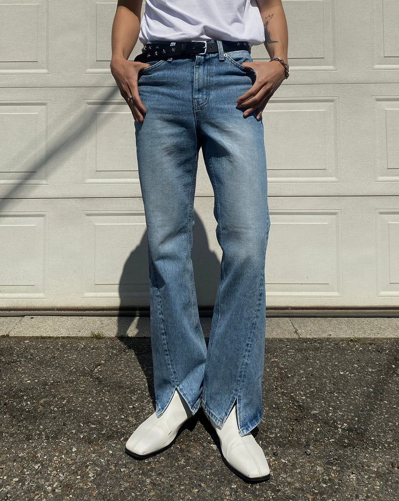 スリットデニムブーツカットジーンズ/Slit Denim Boots-cut Jeans (blue)