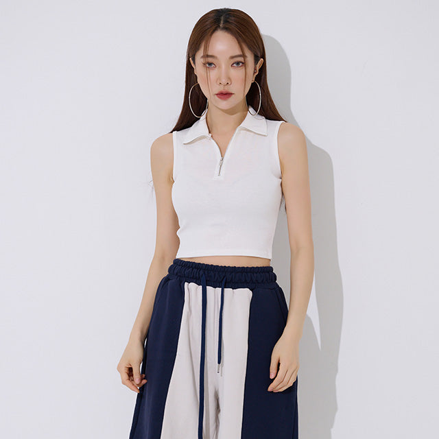 カラーハーフジップアップクロップタンクトップ/TOP(9354) Collar Half