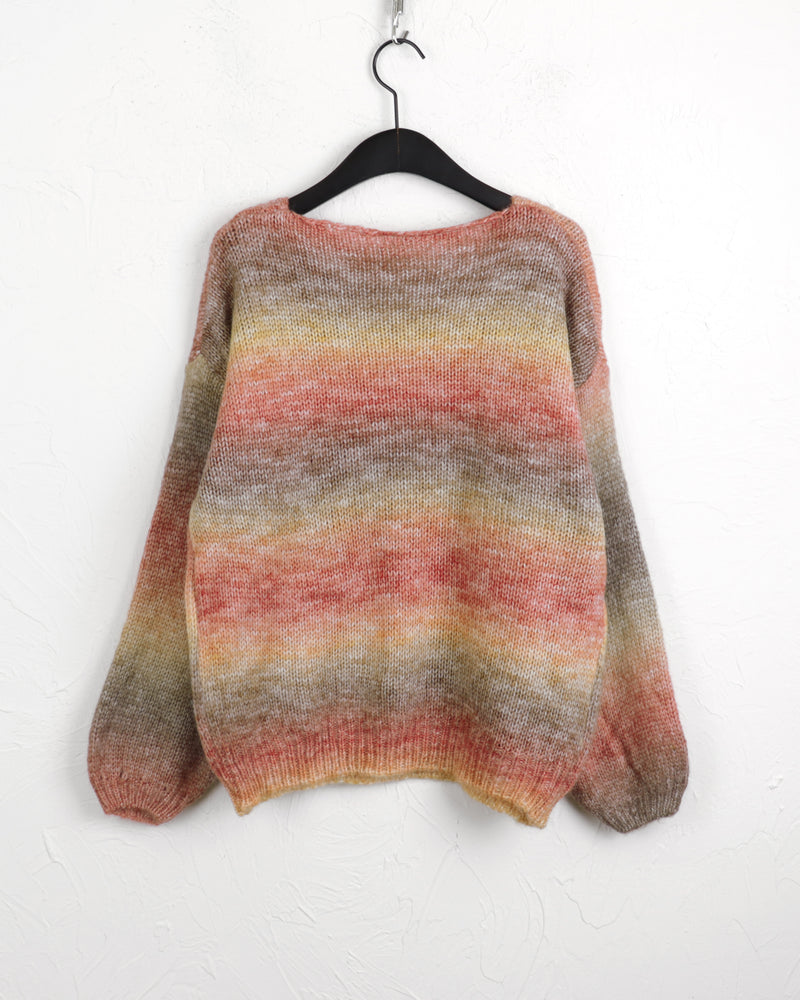Aran mix gradient V-neck knit