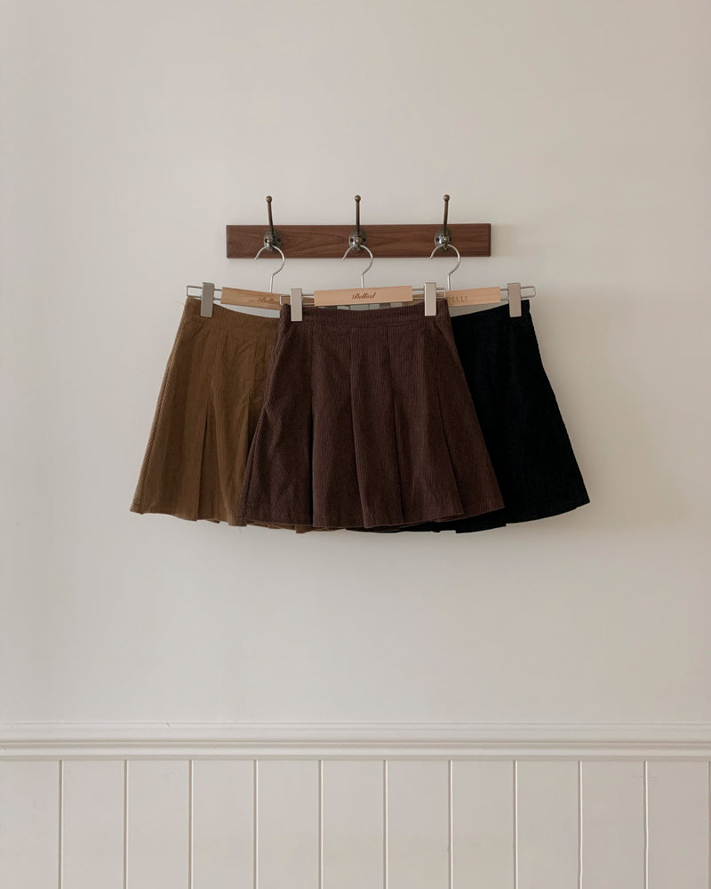 Corduroy A-line pleated miniskirt