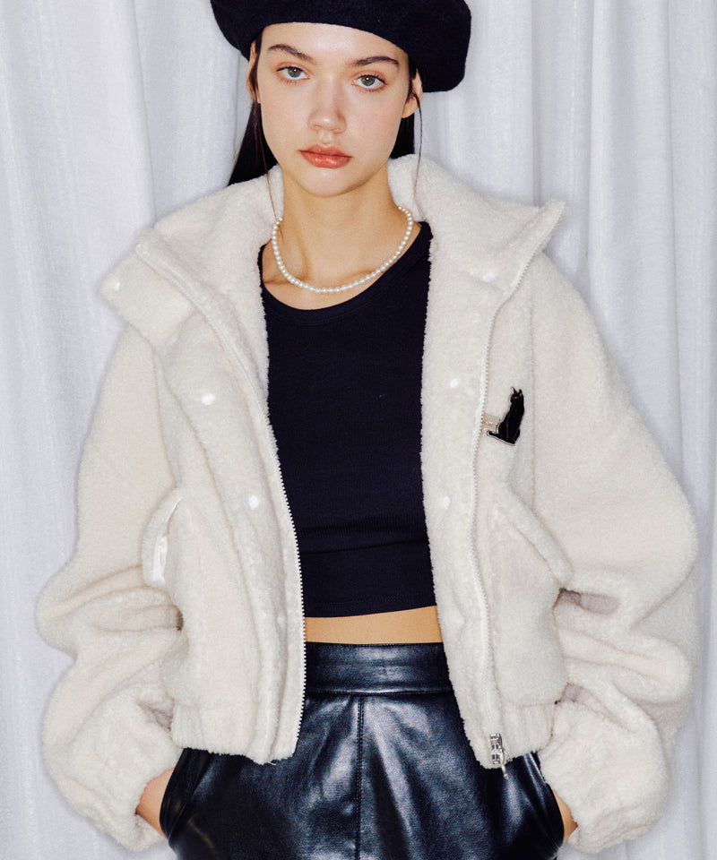 フラッフィークロップボアジャケット / FLUFFY CROP BOA JACKET IVORY