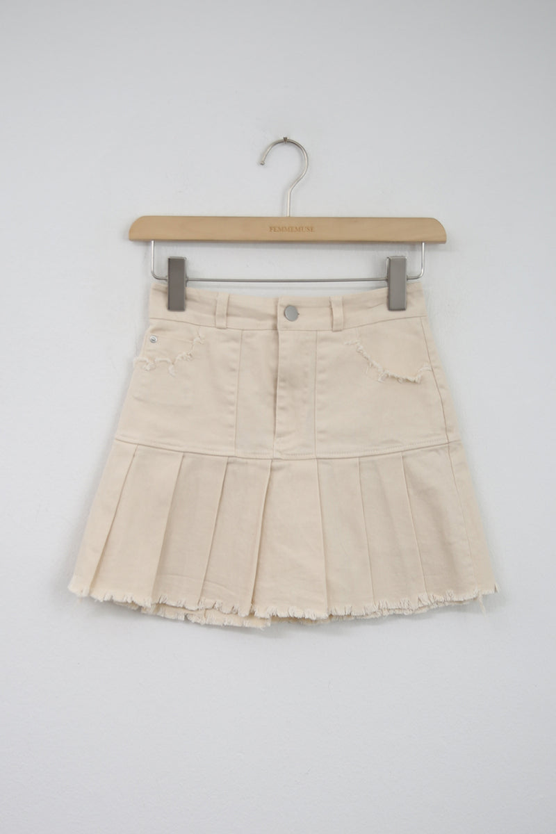 プリーツフリンジミニスカート/PLEATS FRINGE MINI SKIRT(WHITE, BEIGE