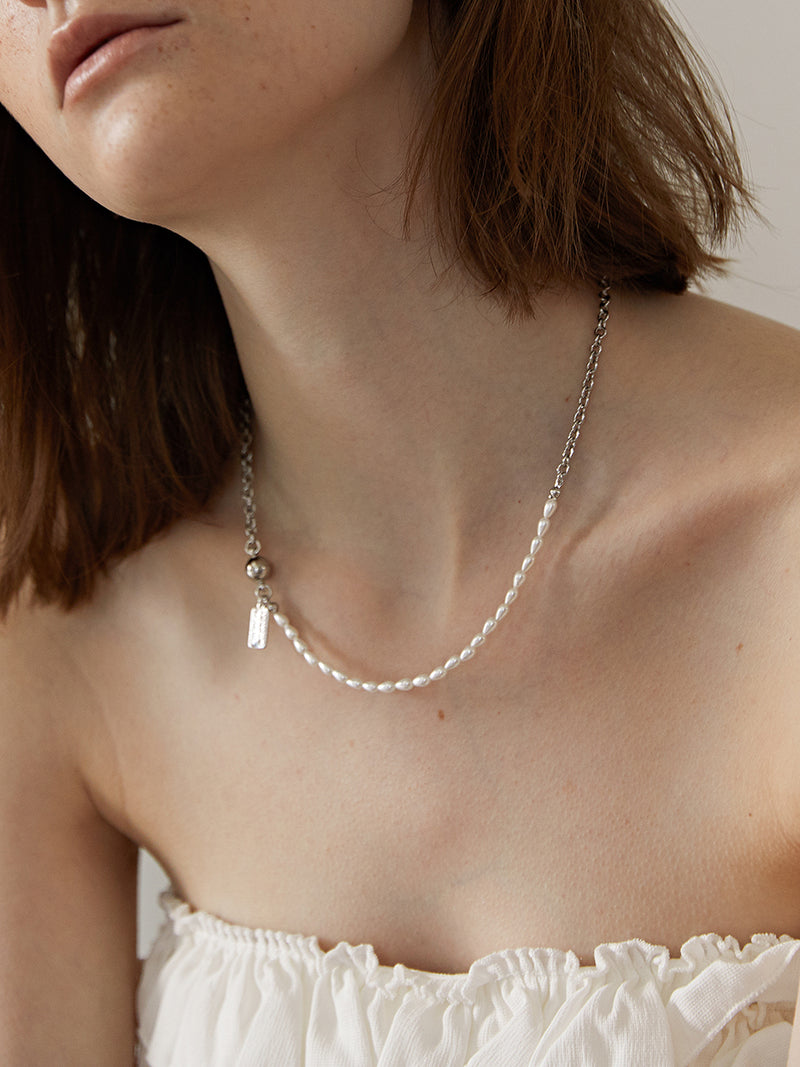 ハーフパールネックレス / Half pearl necklace - silver – 60