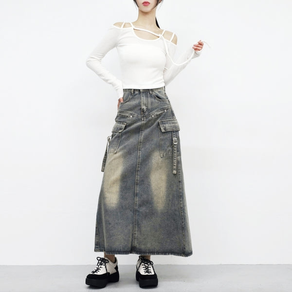 Zance vintage denim long skirt
