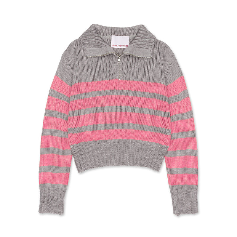 ストライプハーフジップセーター/STRIPE HALF ZIP SWEATER GREY – 60