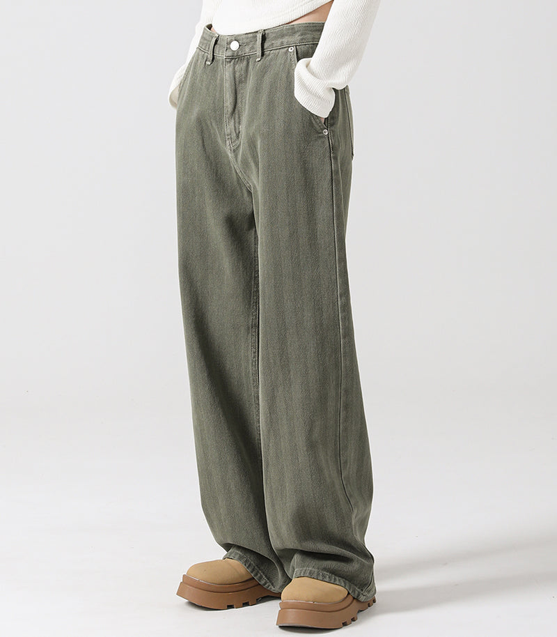 ヘリンボーンワイドパンツ / Herringbone wide pants KHAKI – 60