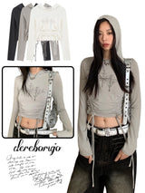 Collection shirring crop hoodie