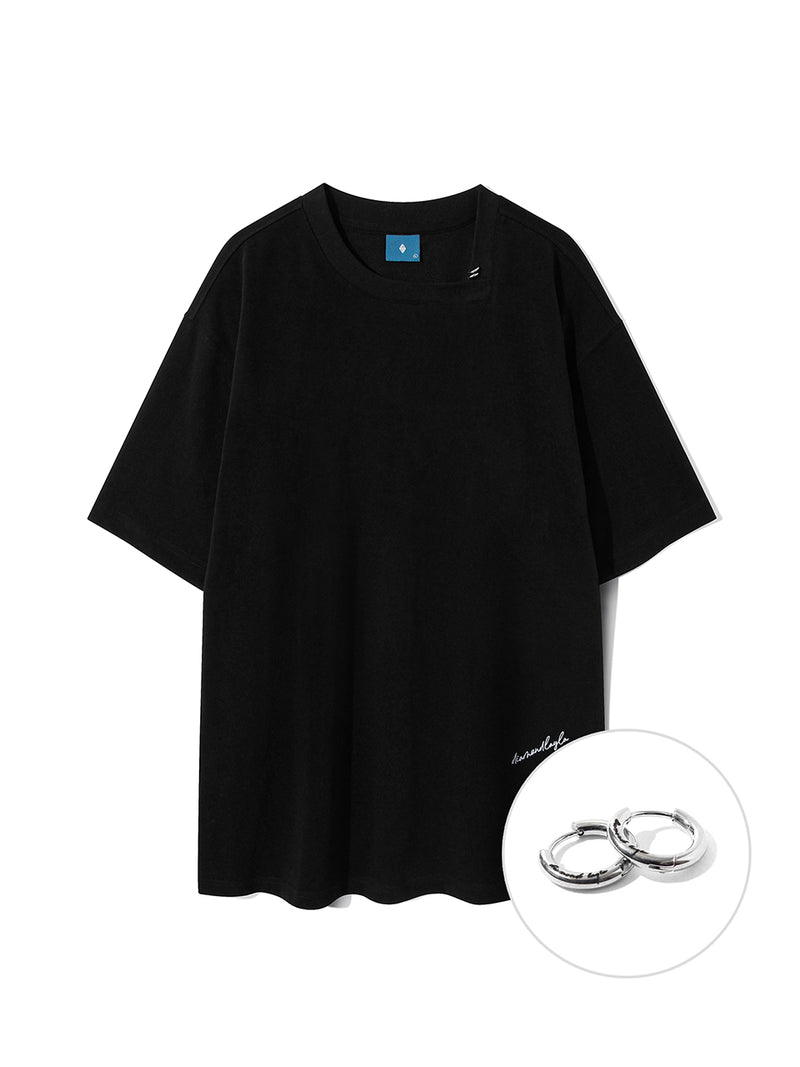 カーブネックロゴ半袖Tシャツ / Curved Neck Logo Short Sleeve T-shirt T75 Black