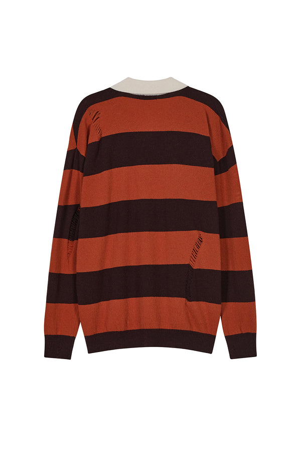 RUGBY DISTRESSED OVERSIZED LS SWEATER ORANGE BROWN