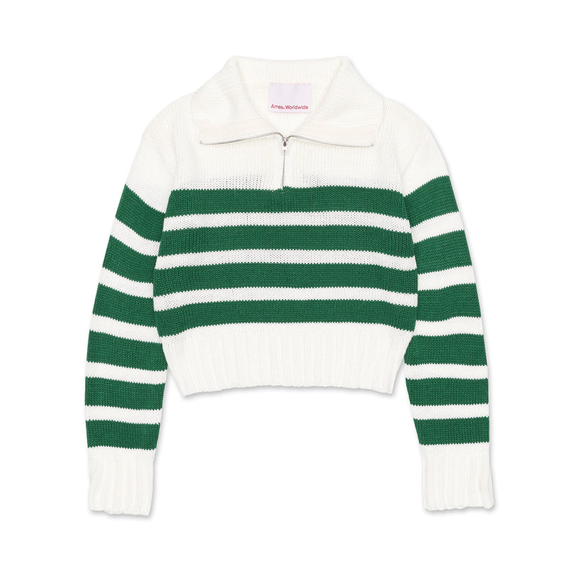 ストライプハーフジップセーター/STRIPE HALF ZIP SWEATER IVORY – 60