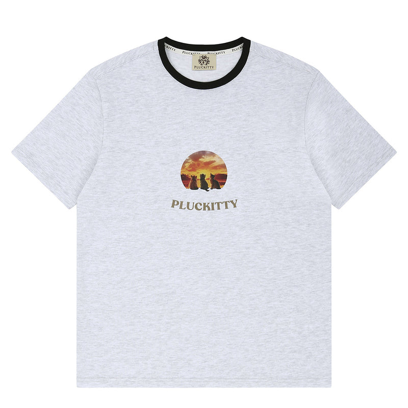 サンセットウィズユービーチプリントTシャツ / Sunset with you beach print T-shirt White melange  [Unisex]PLUCKITTY/ {{ category }}