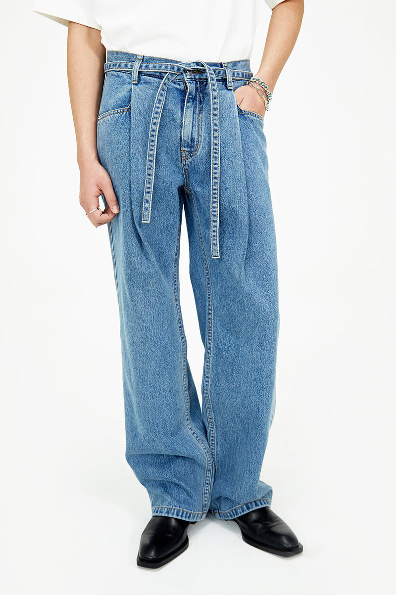 ワイドワンタックデニムパンツ/Wide one tuck Denim pants (Stone blue)