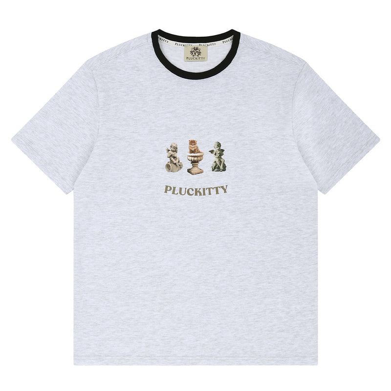 サンセットウィズユーストーンプリントTシャツ/Sunset with you stone print T-shirt White melange  [Unisex]PLUCKITTY/ {{ category }}