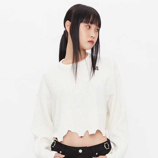 ダメージカッティングクロップニット/DAMAGE CUTTING CROP KNIT_IVORY