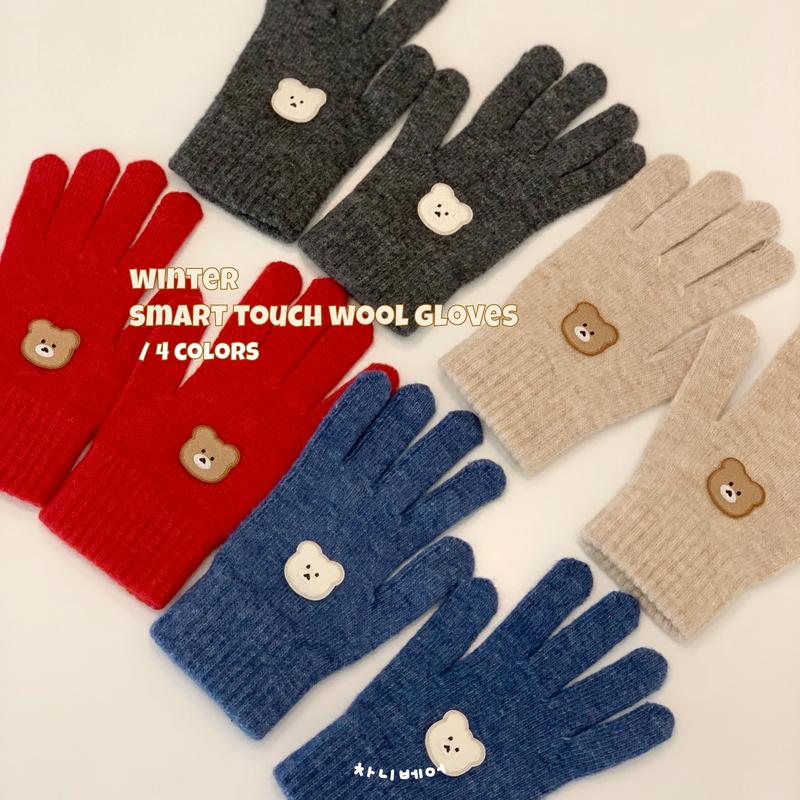 chanibear winter smart touch wool gloves (4color-red)