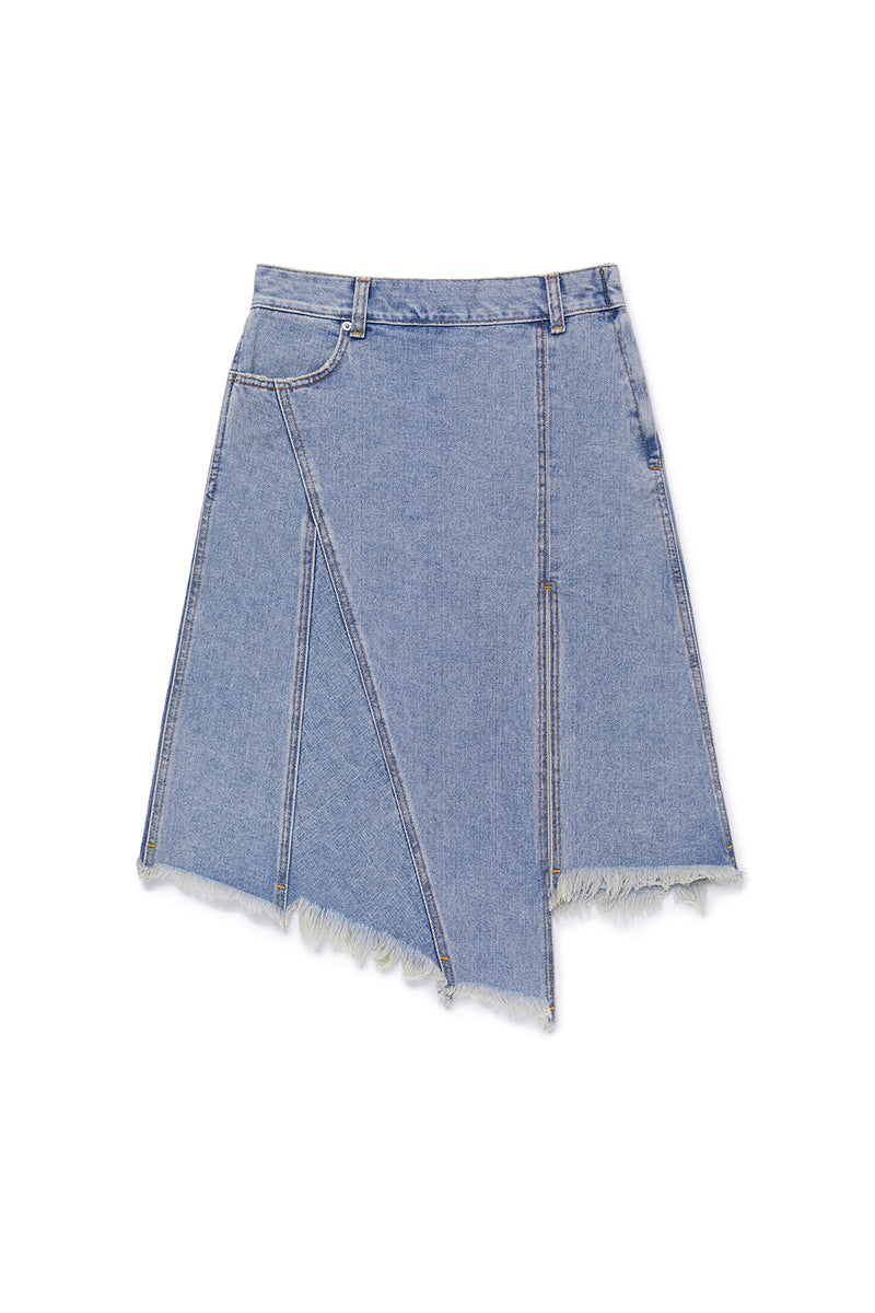 アシメトリックデニムミディスカート / ASYMMETRIC DENIM MIDI SKIRT