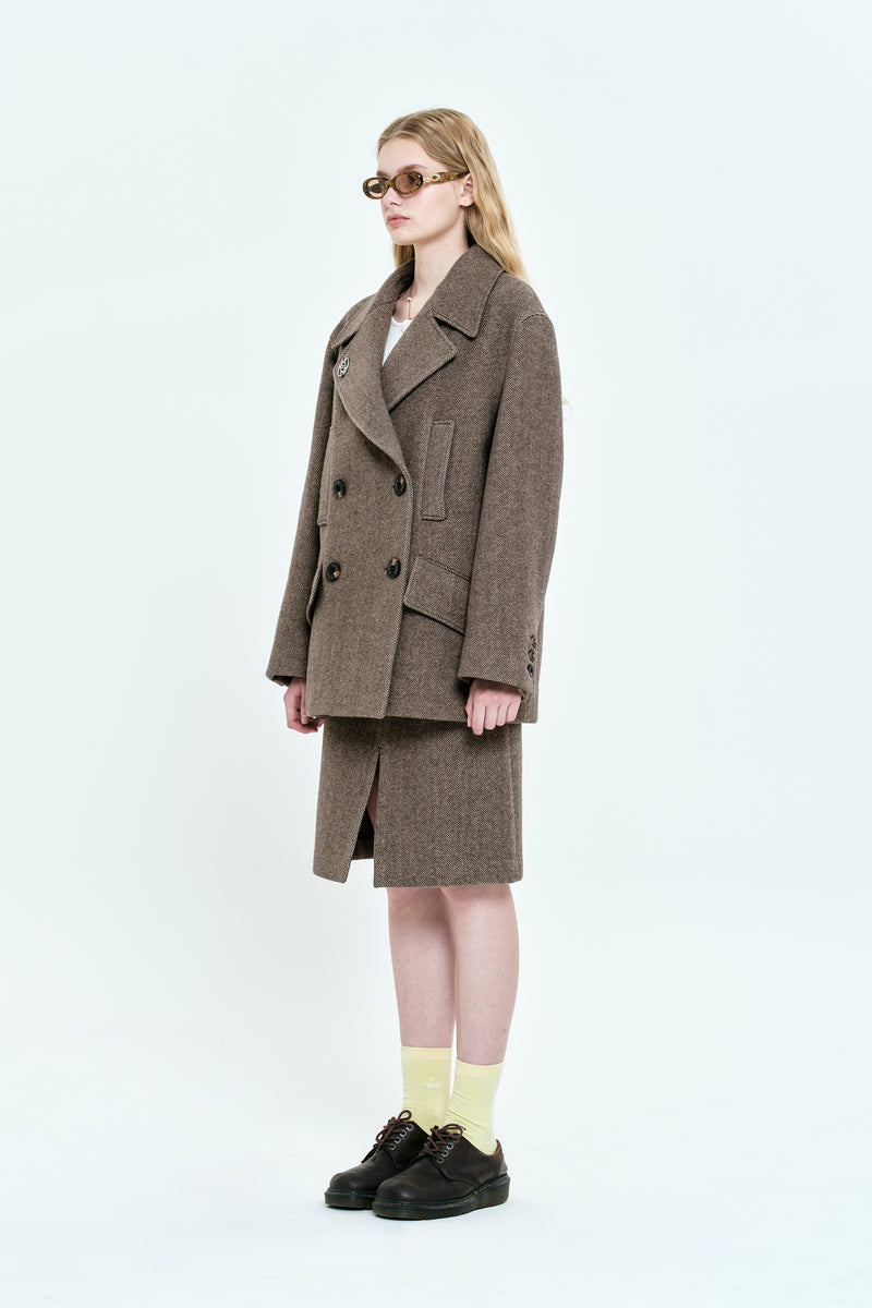 COLLECTION HERRINGBONE OVER FIT HALF COAT [BROWN] – 60% - SIXTYPERCENT