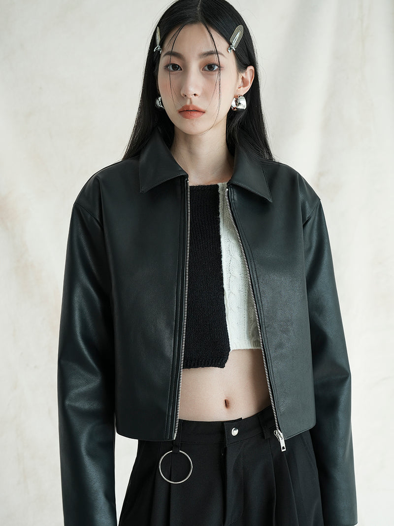 ベーシッククロップドレザージャケット / Basic Cropped Leather