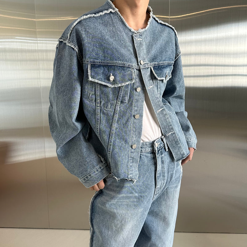 [ユニセックス] カッティングカラーレスデニムジャケット / [Unisex] Cutting karaless denim  jacket(2color)