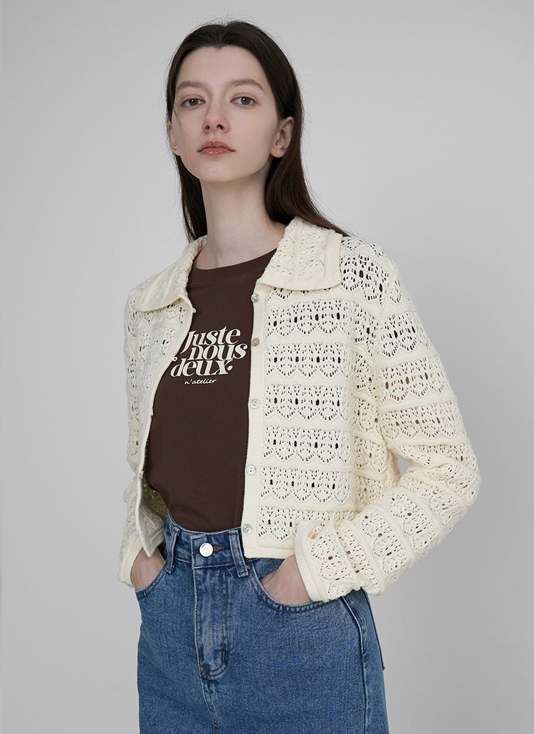 ビンテージクロシェカラーニットカーディガン / (CD2025) Vintage Crochet Collar Knit Cardigan