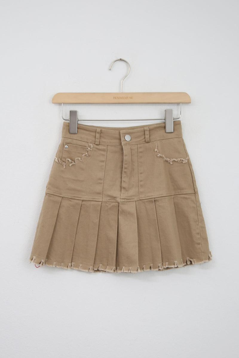 プリーツフリンジミニスカート/PLEATS FRINGE MINI SKIRT(WHITE, BEIGE