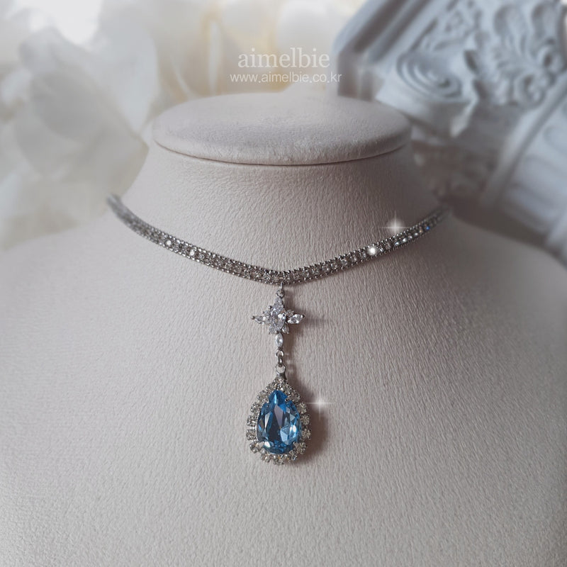 ロマンティッククイーンラインストーンチョーカーネックレス / Romantic Queen Rhinestone Choker Necklace -  Light Sapphire