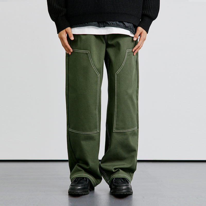 ヒロイダブルニーワイドパンツ / HIROI DOUBLE KNEE WIDE PANTS KHAKI