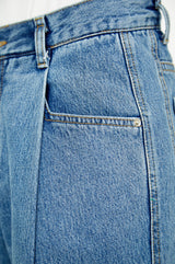 ワイドワンタックデニムパンツ/Wide one tuck Denim pants (Stone blue)
