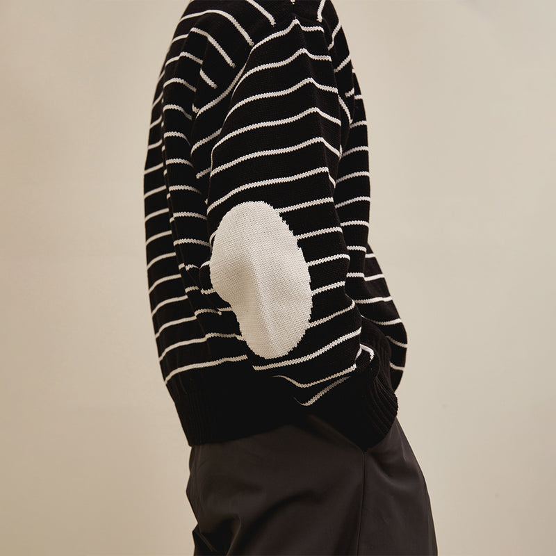 ホリゾンタルストライプコットンセーター / HORIZONTAL STRIPE COTTON SWEATER (BLACK)