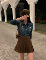 Corduroy A-line pleated miniskirt