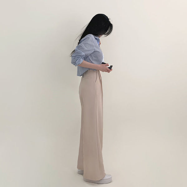 [3 lengths] One-button pintuck wide long pants