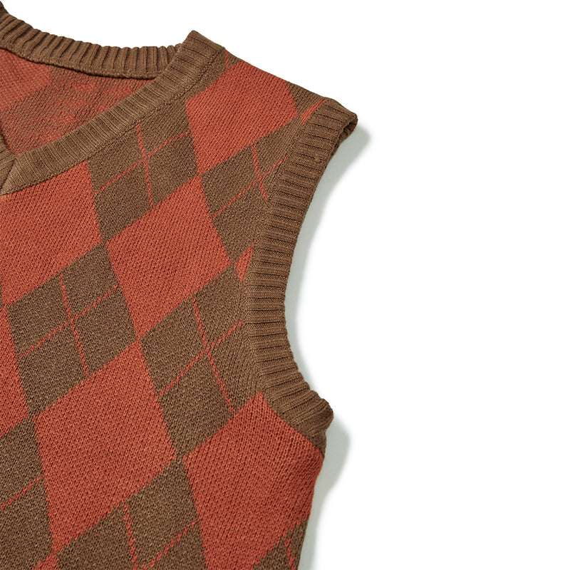 チェックニットベスト / Argyle & hound check knit vest orange – 60 ...