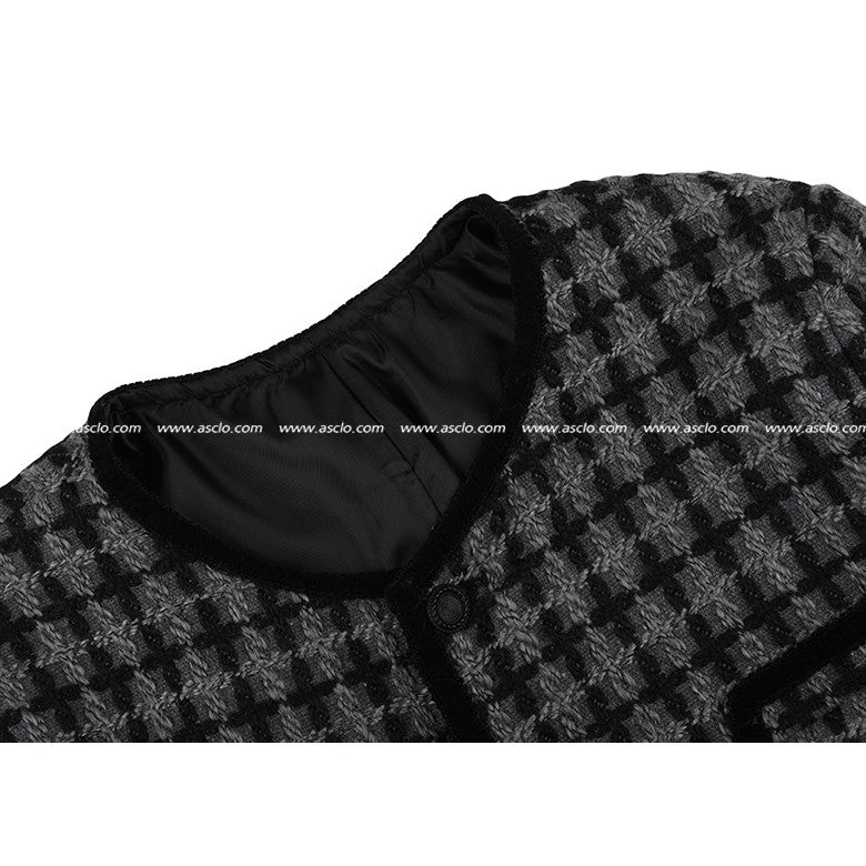 チェックツイードノーカラージャケット / Youth Check Tweed Jacket (2