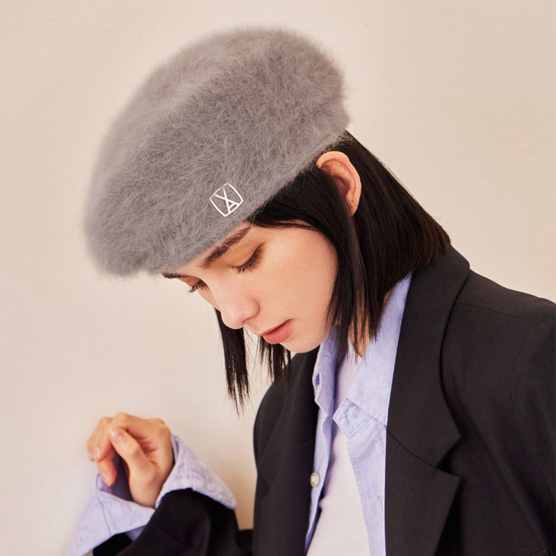 VA Square Stud Angora Beret Black - ハンチング