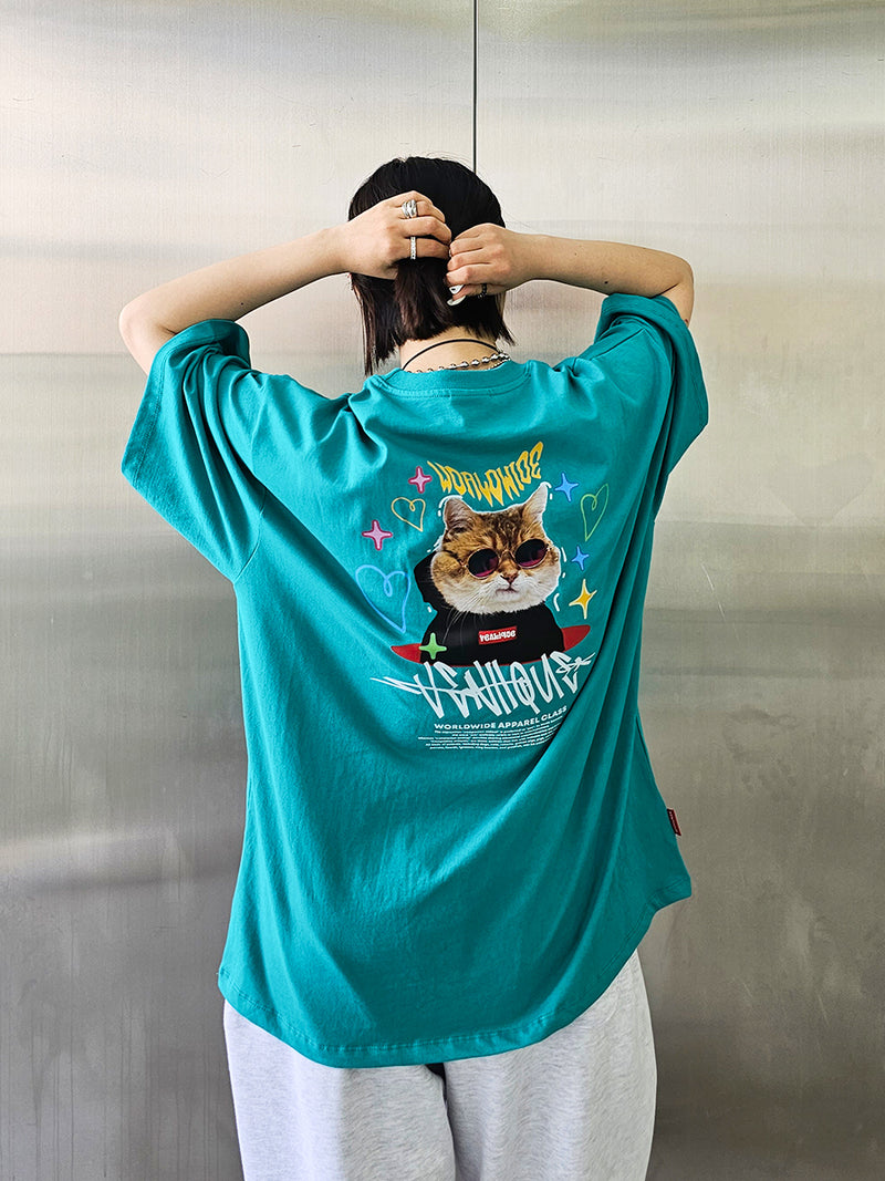 サングラスキャット半袖Tシャツ / VENTIQUE Sunglasses cat T-shirt