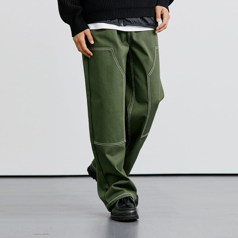 ヒロイダブルニーワイドパンツ / HIROI DOUBLE KNEE WIDE PANTS KHAKI