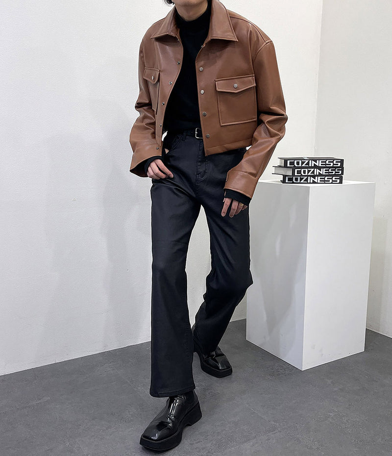 フレンチ レザー クロップジャケット / MO French Leather Cropped Jacket (2 colors)