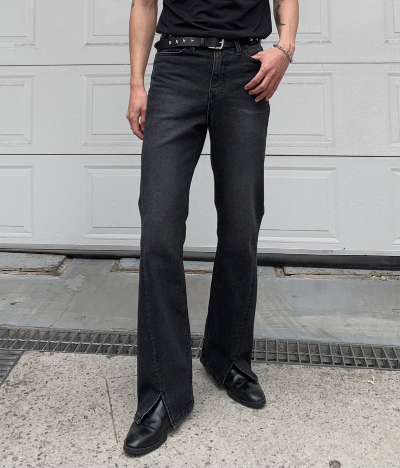 スリットデニムブーツカットジーンズ/Slit Denim Boots-cut Jeans (black)