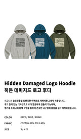 Hidden Damaged Logo Hoodie-Blue