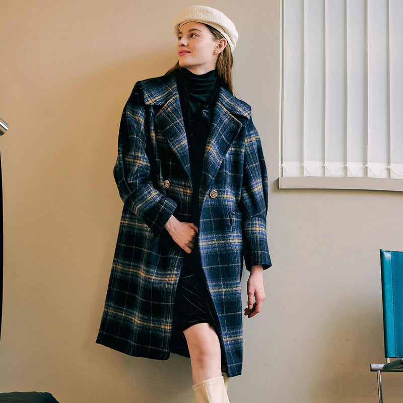 アルパカセーラーチェックコート/ALPACA SAILOR CHECK COAT / NAVY