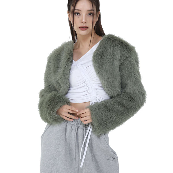 ショートクロップファージャケット / SHORT CROP FUR JACKET(GREEN